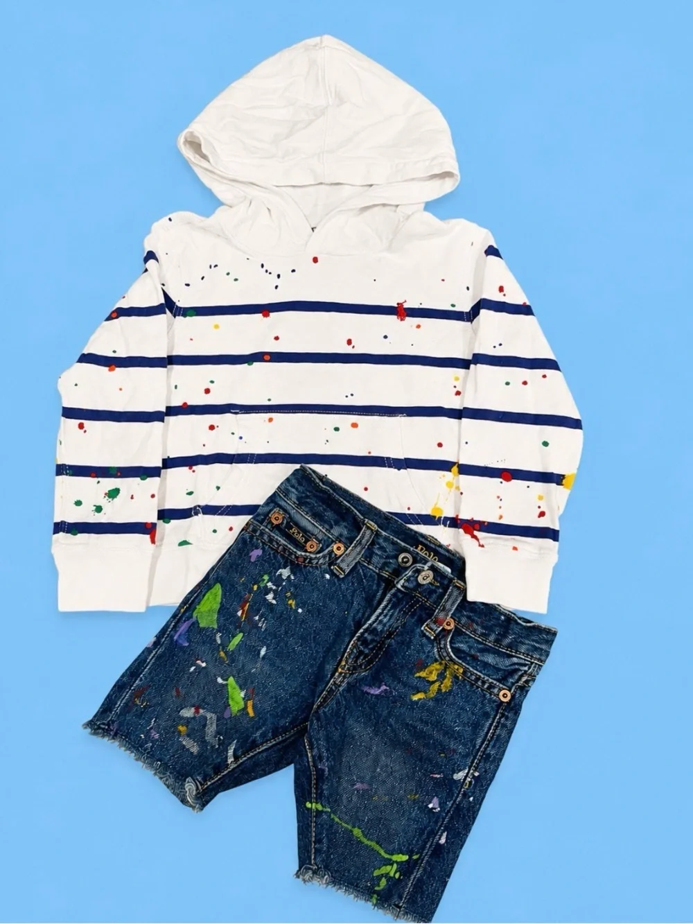 Polo by Ralph Lauren Sullivan Slim Blue Denim Paint-Splatter Shorts